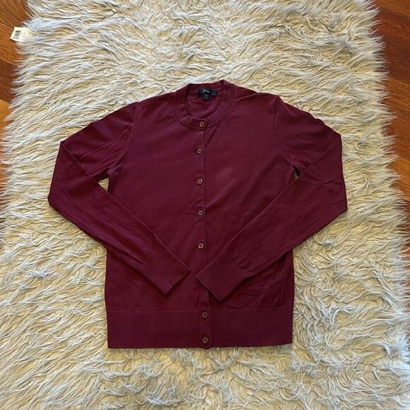 J Crew women’s maroon cotton nylon button front long sleeve cardigan - Picture 1 of 5